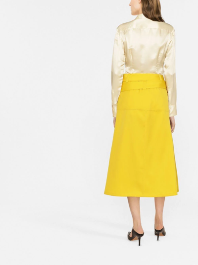 Shop Jil Sander Belted Wool Midi Skirt In Yellow