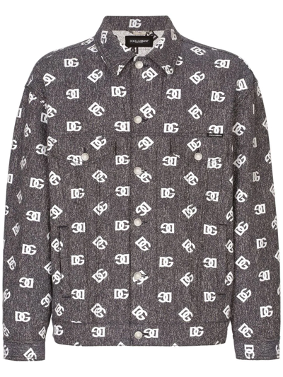 Shop Dolce & Gabbana Dg Logo Jacquard Denim Jacket In Grey