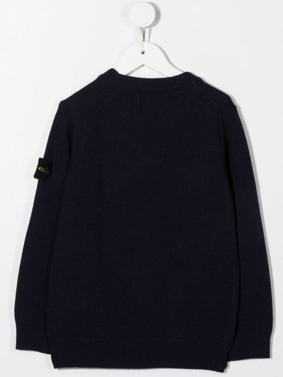 Shop Stone Island Junior Compass-patch Crewneck Jumper In Blue