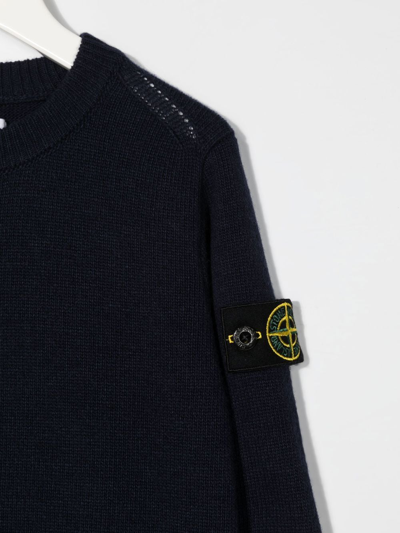 Shop Stone Island Junior Compass-patch Crewneck Jumper In Blue