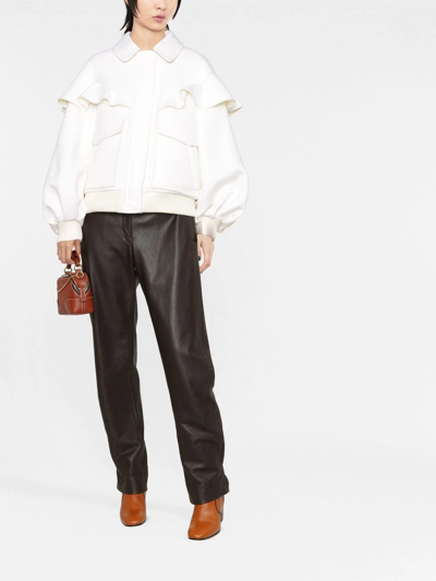 Shop Chloé Frilled-trim Wide-sleeved Fitted Jacket In White