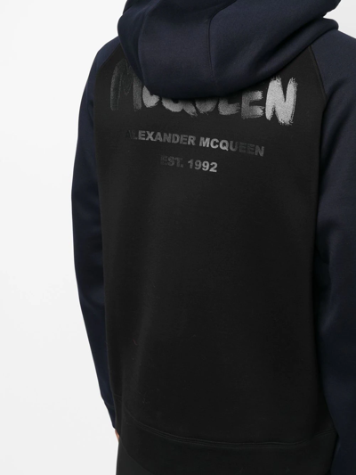 Alexander Mcqueen Colour-block Zip-up Hoodie In Black