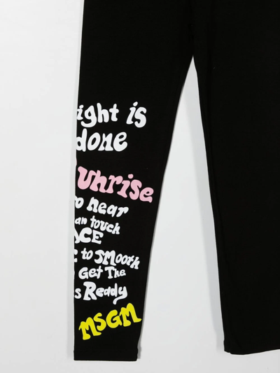 Shop Msgm Slogan-print Cotton Leggings In Black