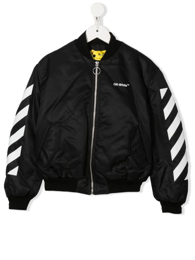 Shop Off-white Logo-print Striped Bomber Jacket In Black