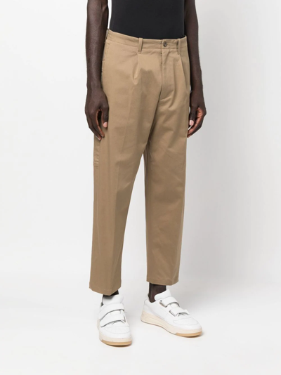 Shop Etro Logo Straight-leg Trousers In Brown