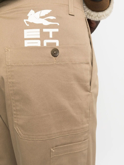 Shop Etro Logo Straight-leg Trousers In Brown