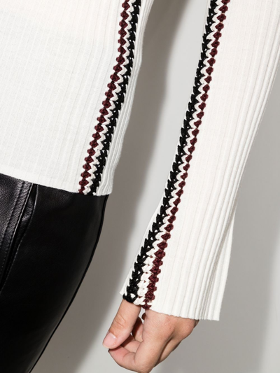 Chloé Crochet Side-stripe Mock-neck Rib Sweater In Weiss