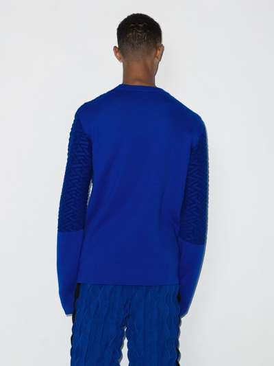 Shop Versace Logo-intarsia Crew Neck Jumper In Blue