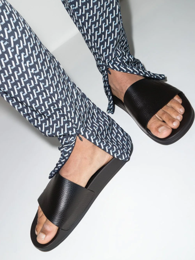 Frescobol Carioca Black Humberto Faux Leather Slides In Schwarz
