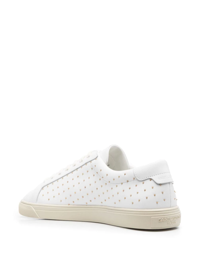 Shop Saint Laurent Leather Studded Sneakers In Weiss
