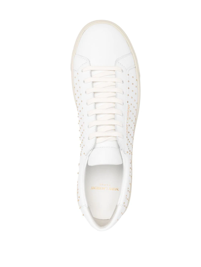 Shop Saint Laurent Leather Studded Sneakers In Weiss