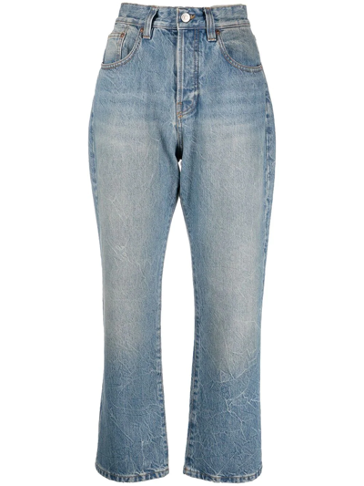 Shop Victoria Beckham High-rise Washed Cropped Jeans In Blue