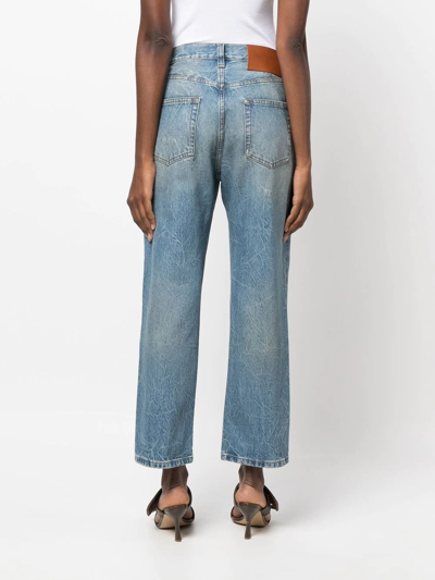 Shop Victoria Beckham High-rise Washed Cropped Jeans In Blue