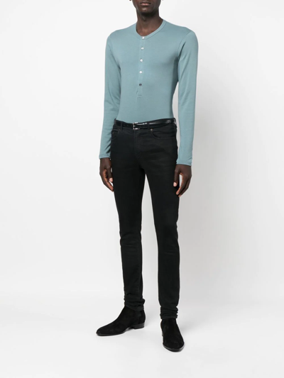 Tom Ford Button-up Long-sleeve T-shirt In Blau