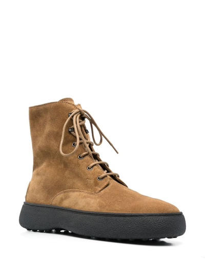 Shop Tod's Lace-up Suede Ankle Boots In Braun
