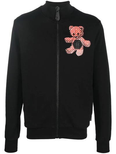 Shop Philipp Plein Teddy Bear Zip-up Sweatshirt In Schwarz