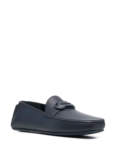 Ferragamo Palinuro Logo Gancino Leather Loafers In Blau
