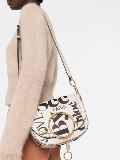 Shop See By Chloé Mara Logo-print Shoulder Bag In Nude