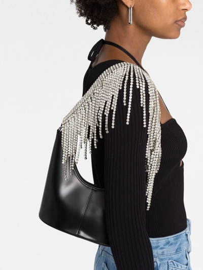 Shop Kara Crystal-fringe Leather Shoulder Bag In Black