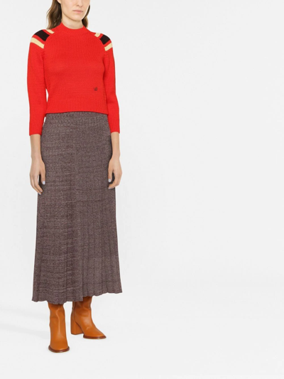 Shop Tory Burch Ribbed-knit Midi Skirt In Rot