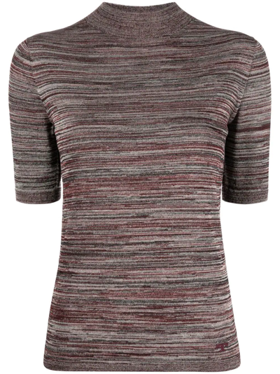 Shop Tory Burch Marl-knit Short-sleeved Top In Rot