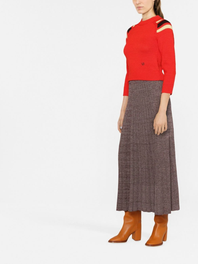 Shop Tory Burch Ribbed-knit Midi Skirt In Rot