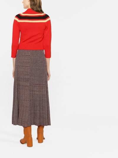 Shop Tory Burch Ribbed-knit Midi Skirt In Rot