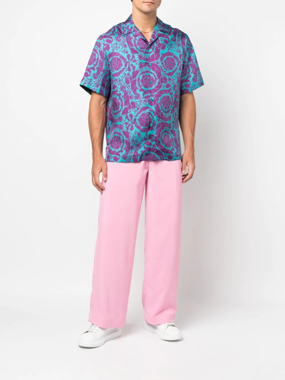 Shop Versace Floral-print Silk Shirt In Violett