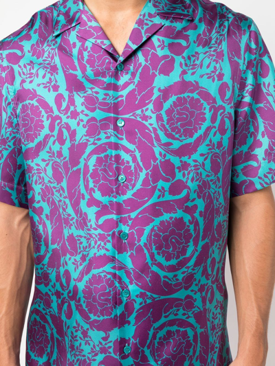 Shop Versace Floral-print Silk Shirt In Violett