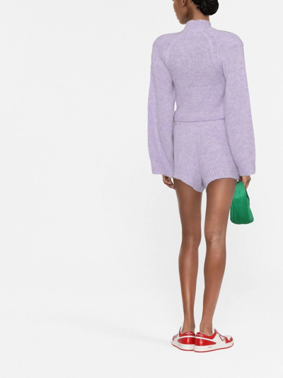 Shop Rotate Birger Christensen Susanna Ribbed-trim Knitted Shorts In Violett