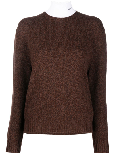 Prada High-neck Wool-cashmere Jumper In Braun