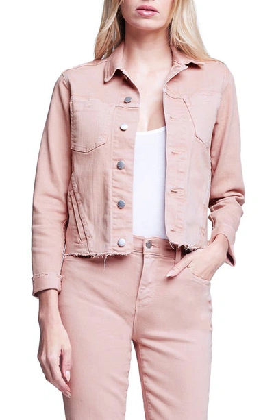 Shop L Agence Janelle Raw Cut Slim Denim Jacket In Dusty Pink