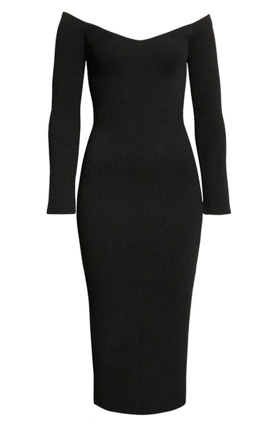 Shop Khaite Pia Ribbed Off The Shoulder Long Sleeve Sweater Dress In Black