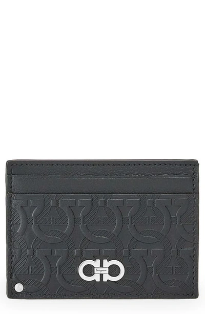 Shop Ferragamo Travel Embossed Leather Card Case In Nero