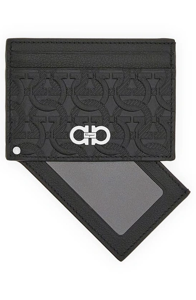 Shop Ferragamo Travel Embossed Leather Card Case In Nero