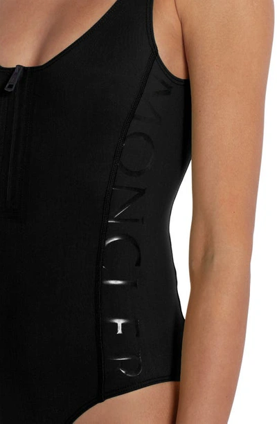 Shop Moncler Zip Front One-piece Swimsuit In Black