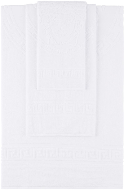 Shop Versace White Medusa Towel Set In Z4001 White