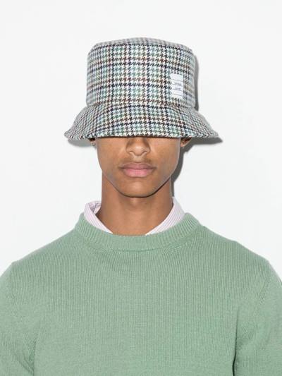Thom Browne Houndstooth Name Tag Appliqué Bucket Hat In Grün