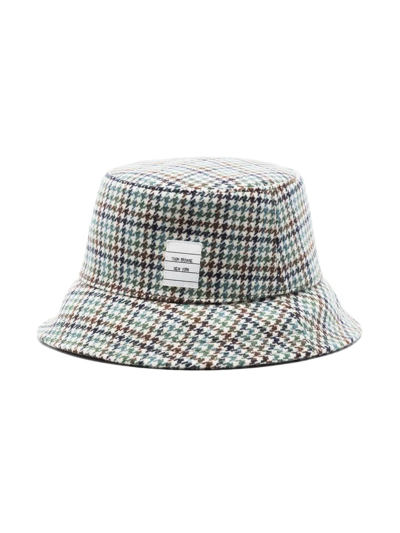 Thom Browne Houndstooth Name Tag Appliqué Bucket Hat In Grün