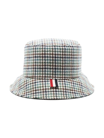 Thom Browne Houndstooth Name Tag Appliqué Bucket Hat In Grün