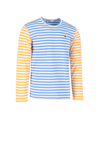 Shop Comme Des Garçons Play Striped Patch Logo T-shirt