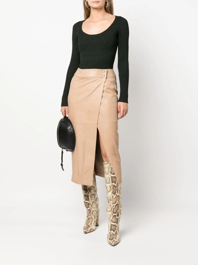 Shop Iro Orla Leather Midi Skirt In Neutrals