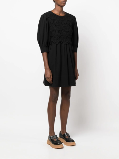 Shop See By Chloé Lace Embroidered Shift Dress In Schwarz