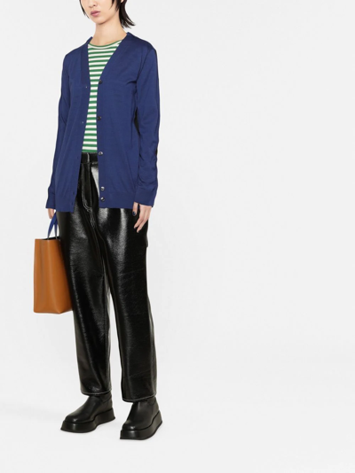 Shop Marni Two-tone V-neck Cardigan In Blau