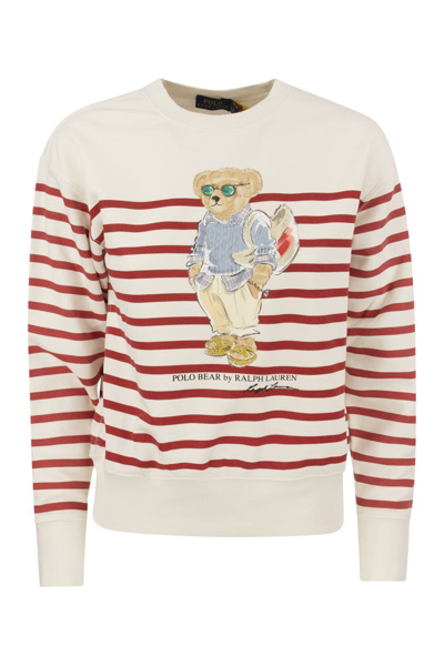 Shop Polo Ralph Lauren Cotton Sweater With Bear In White/red