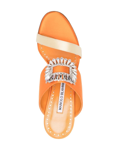 Shop Manolo Blahnik Laali 95mm Crystal-embellished Mules In Orange