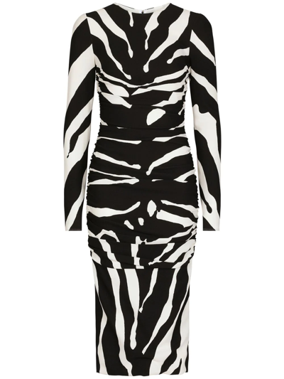 Shop Dolce & Gabbana Zebra-print Long-sleeve Dress In Black