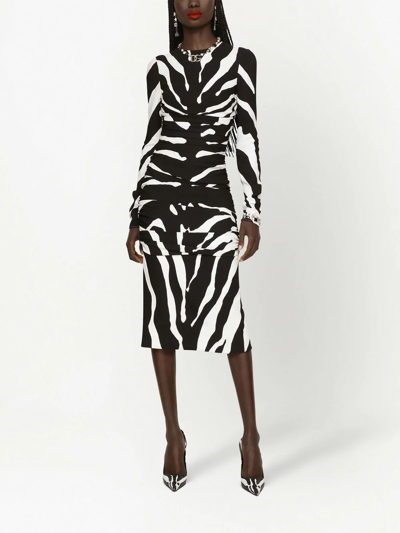 Shop Dolce & Gabbana Zebra-print Long-sleeve Dress In Black