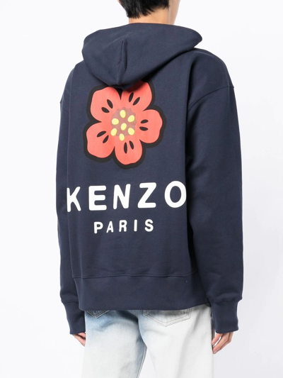 Shop Kenzo Boke Flower Print Hoodie In Blau