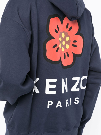 Shop Kenzo Boke Flower Print Hoodie In Blau